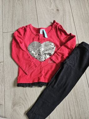 Nano Girls Hot Pink Long-Sleeve Top with Silver Sequin Heart 12M